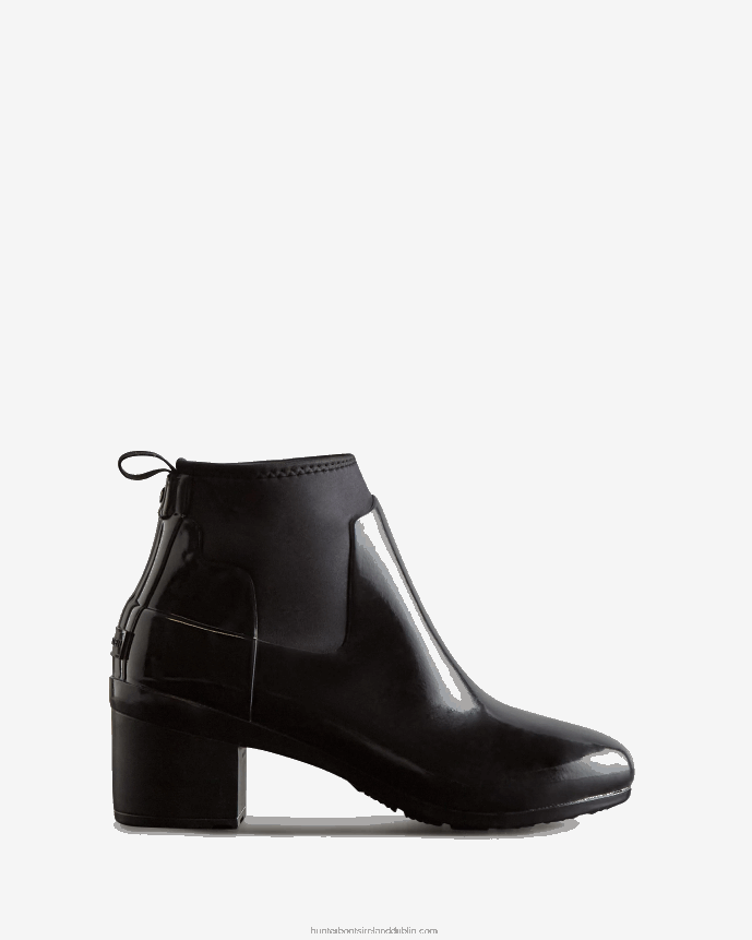 Women Hunter Refined Slim Fit Gloss Mid Heel Boots Black 68TN2X296
