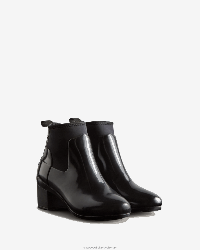 Women Hunter Refined Slim Fit Gloss Mid Heel Boots Black 68TN2X296