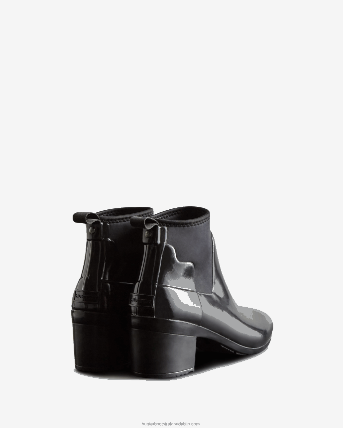 Women Hunter Refined Slim Fit Gloss Mid Heel Boots Black 68TN2X296