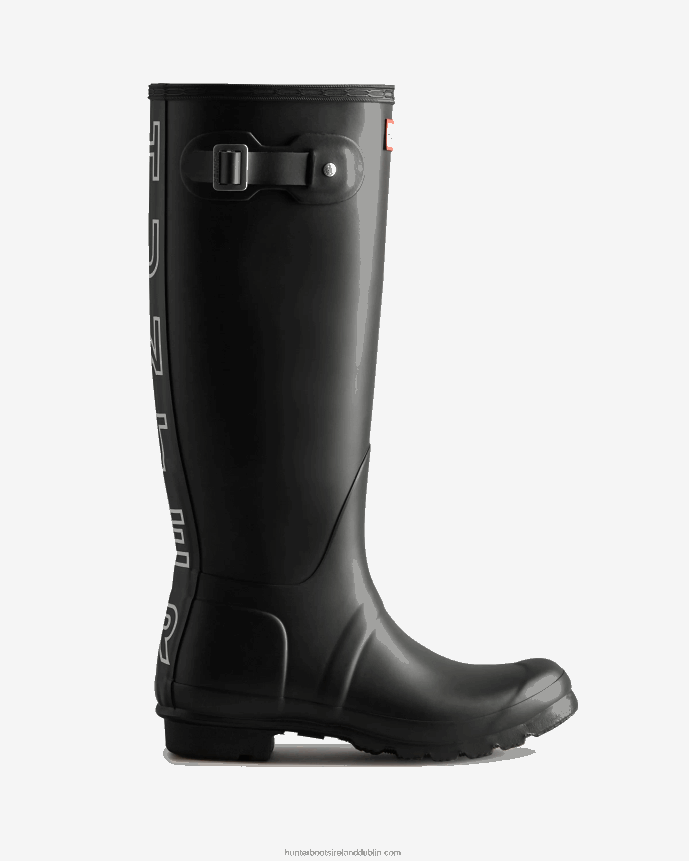 Women Hunter Backstrap Tall Rain Boots Black/White 68TN2X70