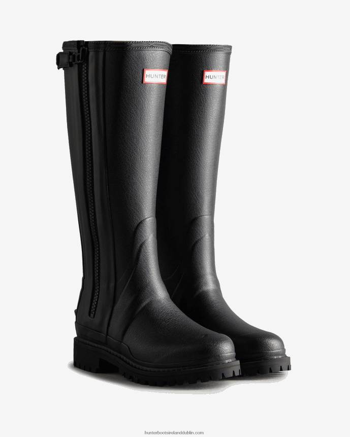 Women Hunter Balmoral Commando Rubber Zip Tall Rain Boots Black 68TN2X317