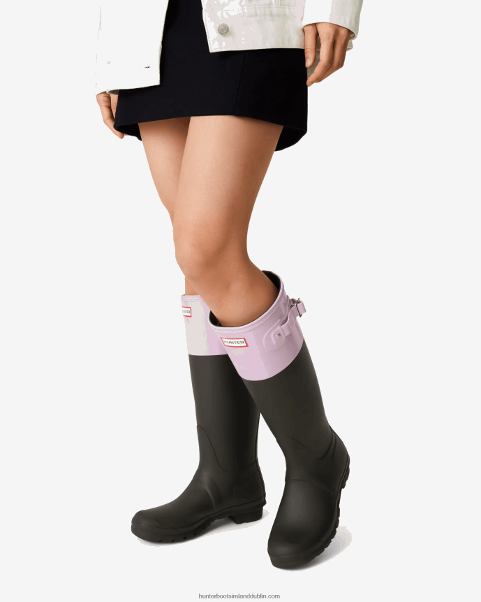 Women Hunter Colour Block Tall Rain Boots Black/Tempered Mauve 68TN2X71