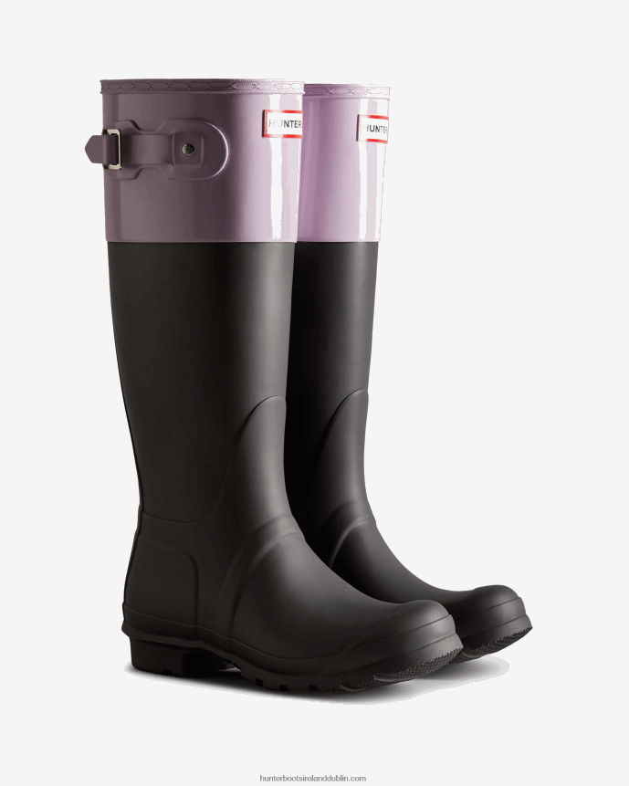 Women Hunter Colour Block Tall Rain Boots Black/Tempered Mauve 68TN2X71