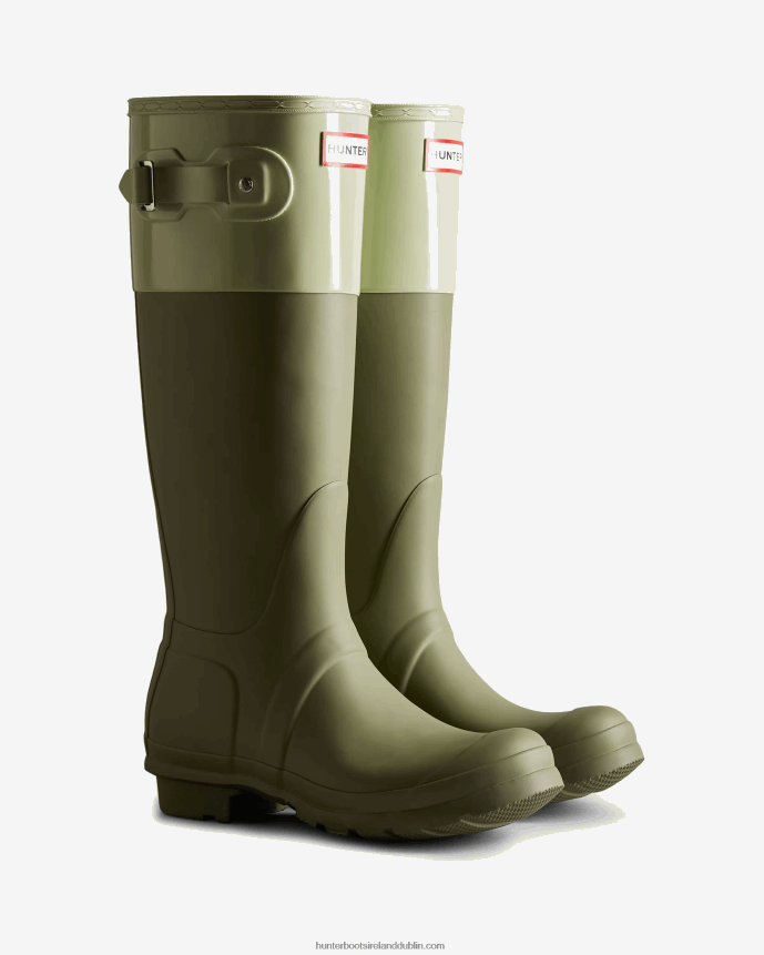 Women Hunter Colour Block Tall Rain Boots Lichen Green/Muffled Green 68TN2X169