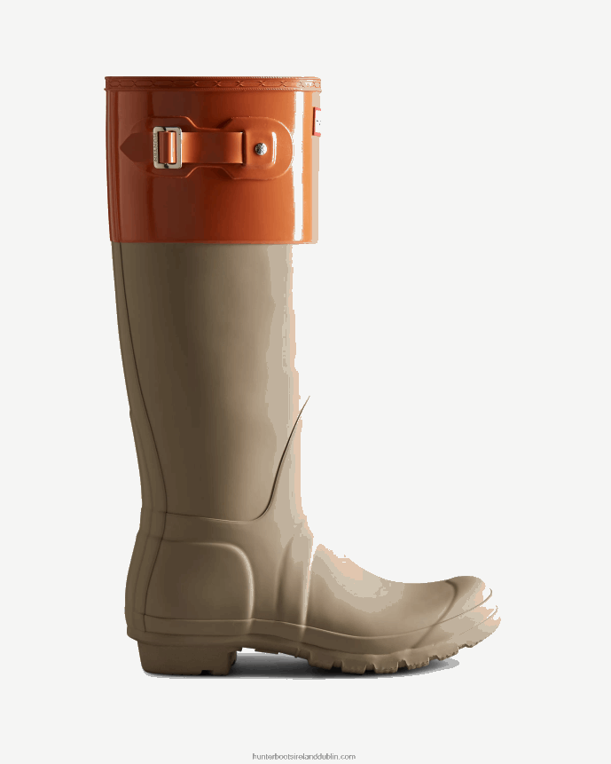 Women Hunter Colour Block Tall Rain Boots Skimming Stone/Coral Shade 68TN2X72