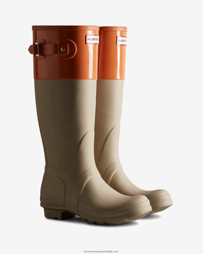 Women Hunter Colour Block Tall Rain Boots Skimming Stone/Coral Shade 68TN2X72