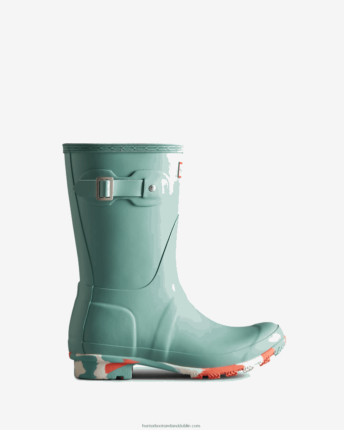 Women Hunter Colour Splash Sole Short Rain Boots Birdseye Blue/White Willow/Persimmon Pink 68TN2X132