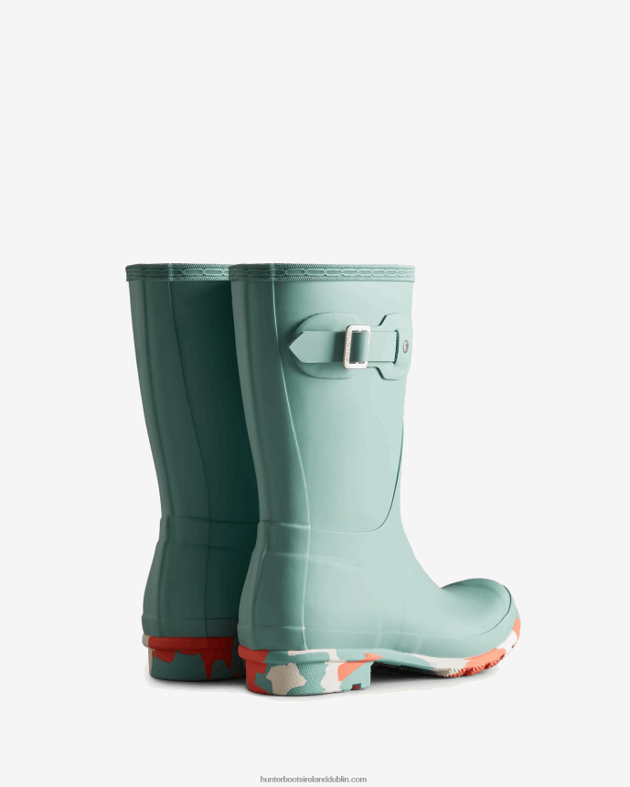 Women Hunter Colour Splash Sole Short Rain Boots Birdseye Blue/White Willow/Persimmon Pink 68TN2X132