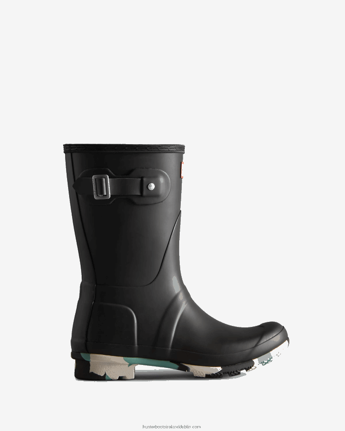 Women Hunter Colour Splash Sole Short Rain Boots Black/White Willow/Birseye Blue 68TN2X131
