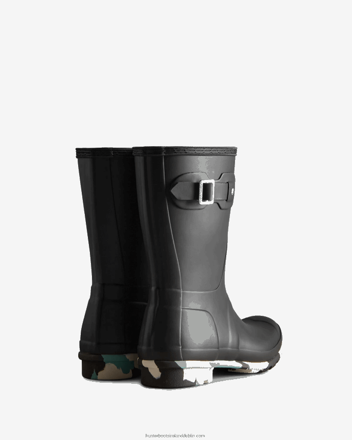 Women Hunter Colour Splash Sole Short Rain Boots Black/White Willow/Birseye Blue 68TN2X131