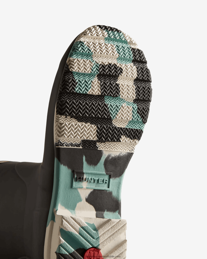 Women Hunter Colour Splash Sole Short Rain Boots Black/White Willow/Birseye Blue 68TN2X131