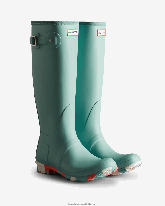 Women Hunter Colour Splash Sole Tall Rain Boots Birdseye Blue/White Willow/Persimmon Pink 68TN2X135