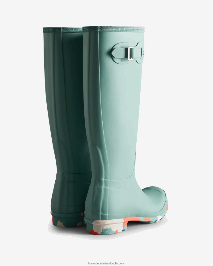 Women Hunter Colour Splash Sole Tall Rain Boots Birdseye Blue/White Willow/Persimmon Pink 68TN2X135