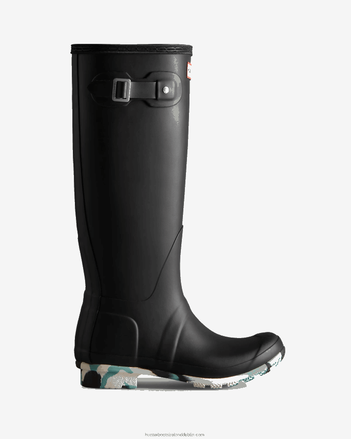 Women Hunter Colour Splash Sole Tall Rain Boots Black/White Willow/Birseye Blue 68TN2X134