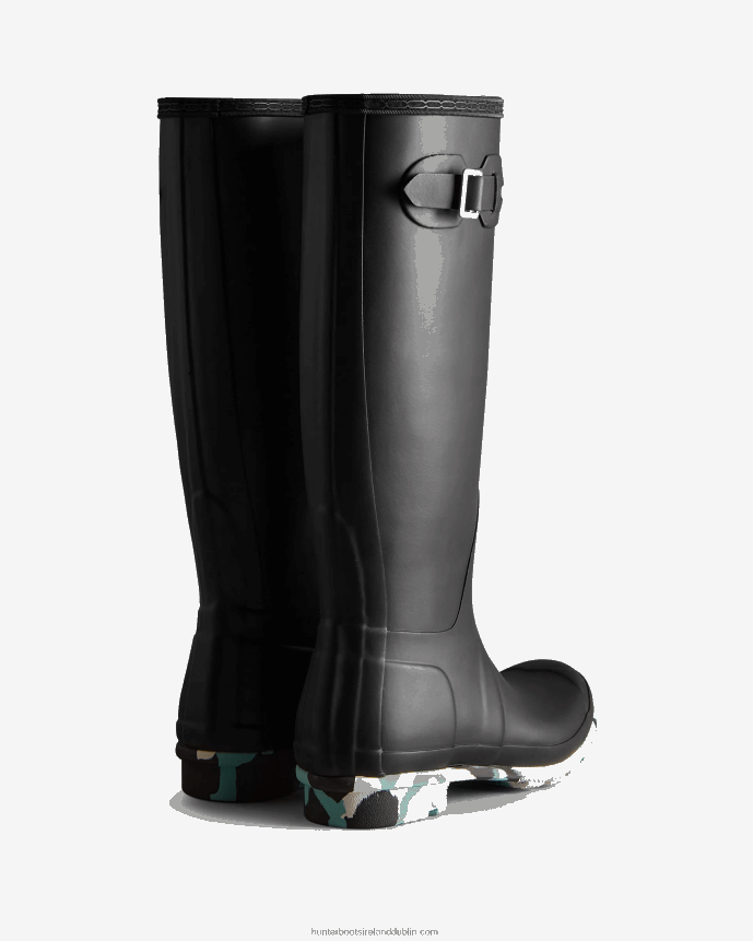 Women Hunter Colour Splash Sole Tall Rain Boots Black/White Willow/Birseye Blue 68TN2X134
