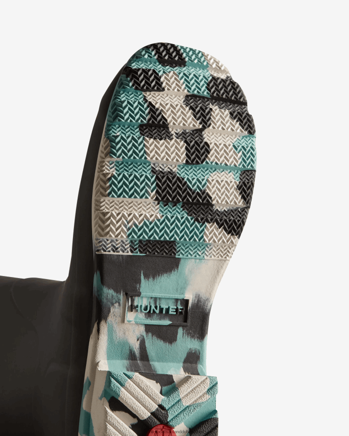 Women Hunter Colour Splash Sole Tall Rain Boots Black/White Willow/Birseye Blue 68TN2X134