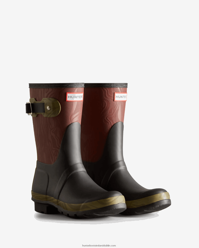 Women Hunter Erosion Texture Patchwork Short Rain Boots Erosion Texture Patchwork 68TN2X316