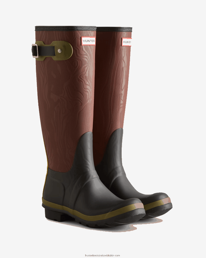 Women Hunter Erosion Texture Patchwork Tall Rain Boots Erosion Texture Patchwork 68TN2X199