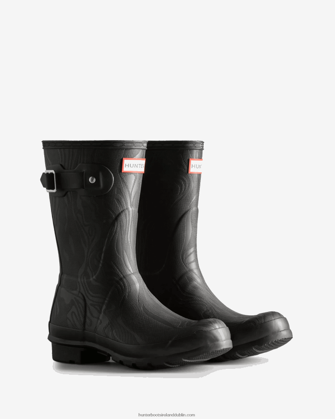 Women Hunter Erosion Texture Short Rain Boots Erosion Texture Black 68TN2X182