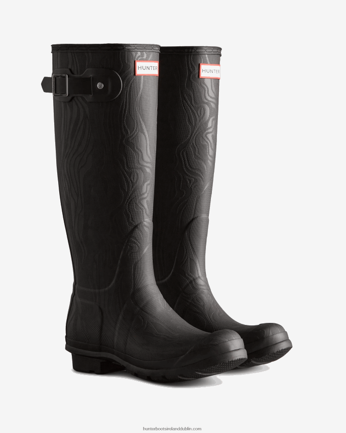 Women Hunter Erosion Texture Tall Rain Boots Erosion Texture Black 68TN2X198