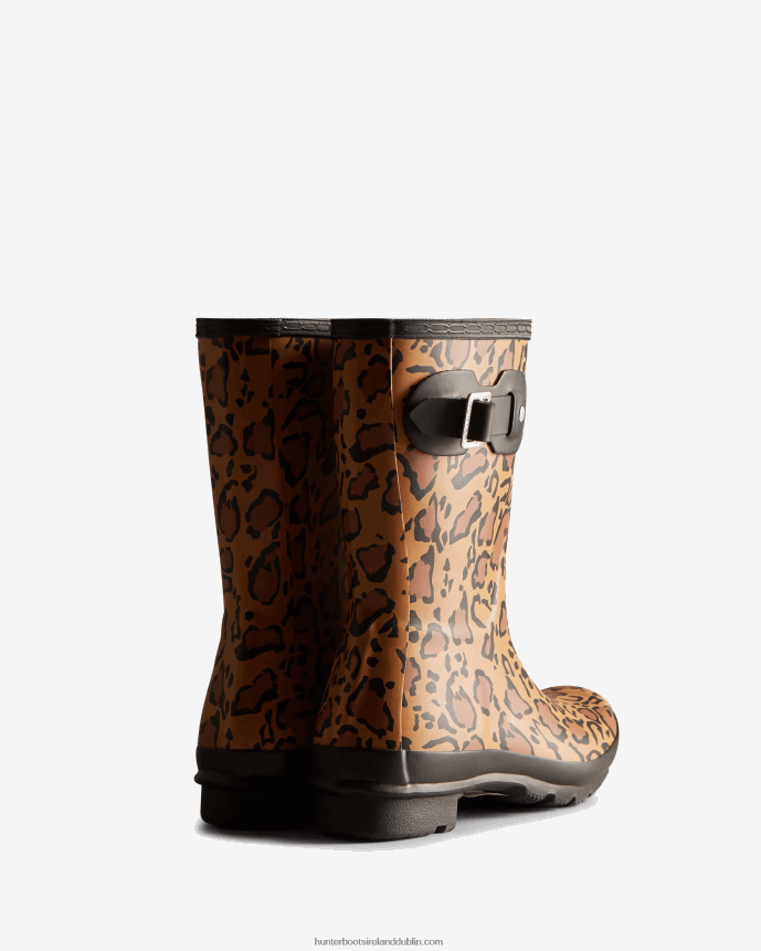 Women Hunter Leopard Print Short Rain Boots Rich Tan/Saddle/Black 68TN2X128