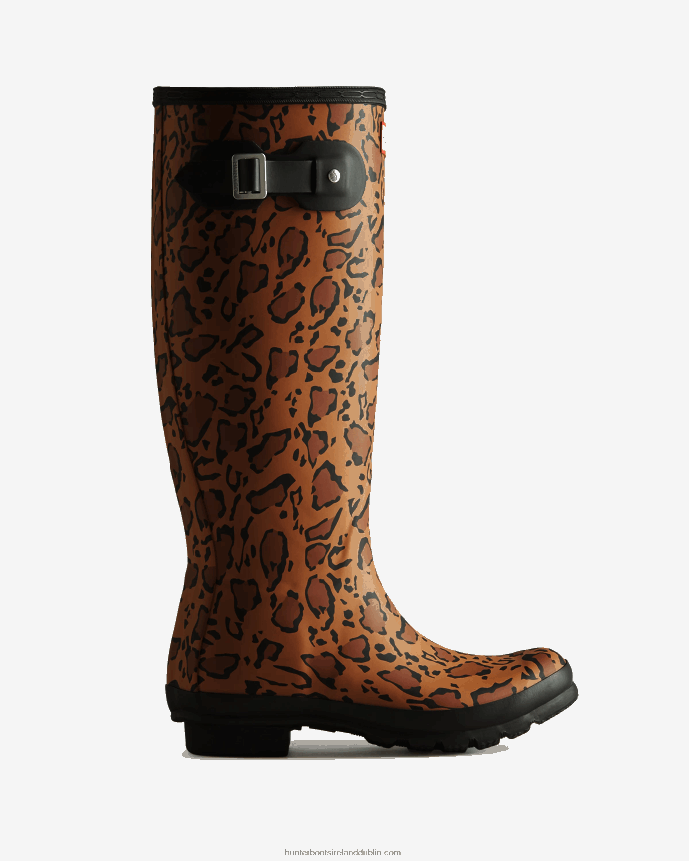 Women Hunter Leopard Print Tall Rain Boots Rich Tan/Saddle/Black 68TN2X168