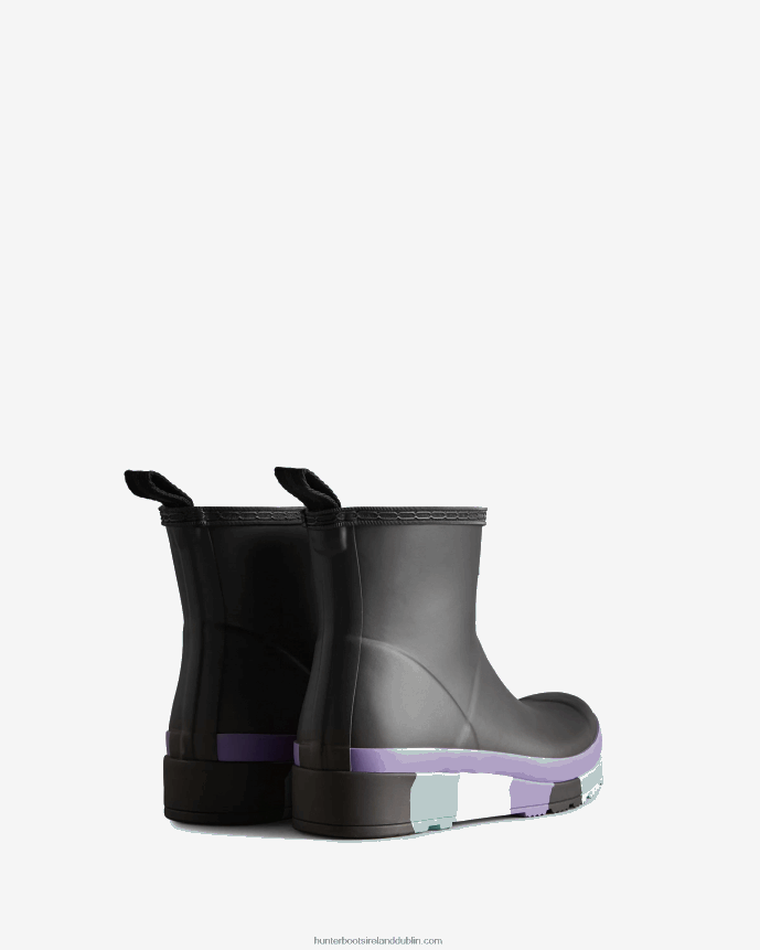 Women Hunter PLAY Short Striped Sole Rain Boots Black/Iridescent Purple/Birdseye Blue/White Willow 68TN2X129