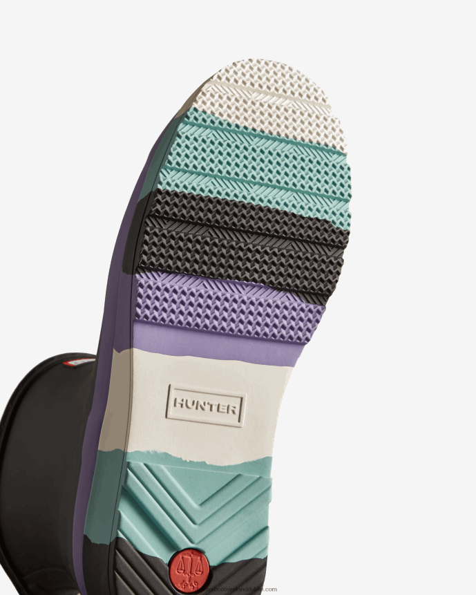 Women Hunter PLAY Short Striped Sole Rain Boots Black/Iridescent Purple/Birdseye Blue/White Willow 68TN2X129