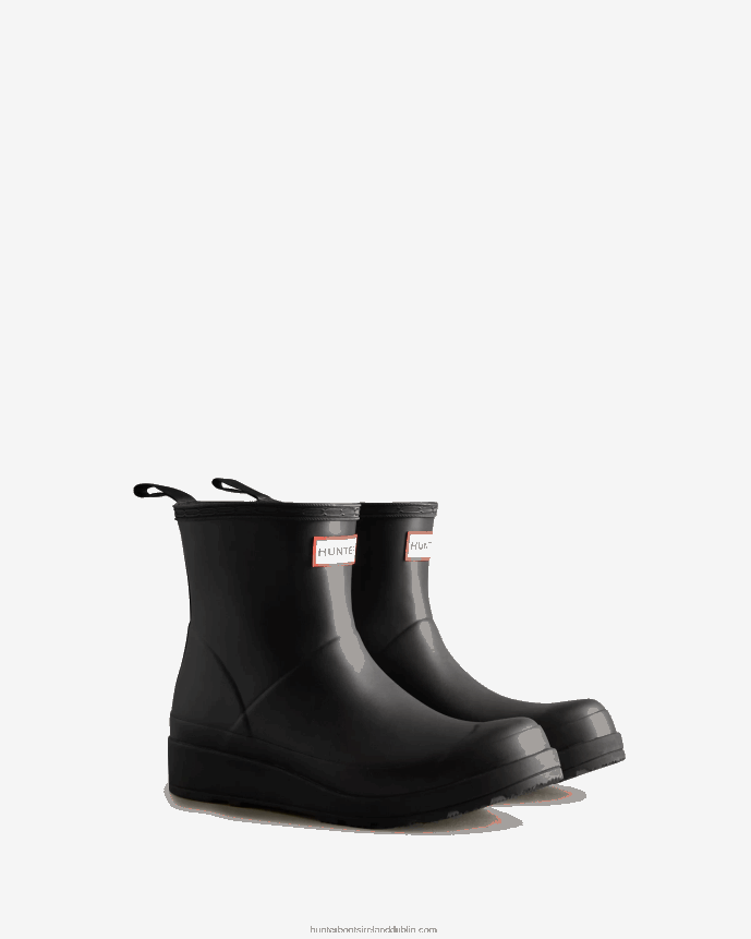 Women Hunter Play Short Backstrap Rain Boots Black/White 68TN2X48