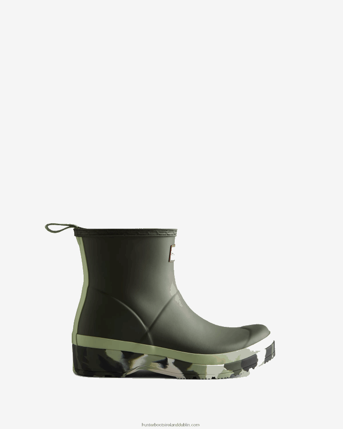 Women Hunter Play Short Colour Splash Sole Rain Boots Dark Olive/Everglade Green/Black/Shaded White 68TN2X52