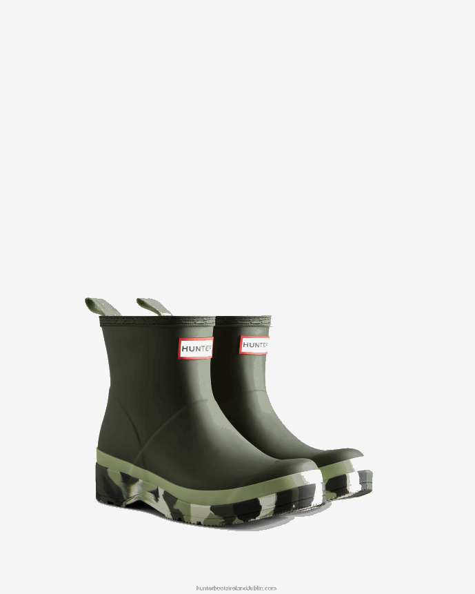 Women Hunter Play Short Colour Splash Sole Rain Boots Dark Olive/Everglade Green/Black/Shaded White 68TN2X52