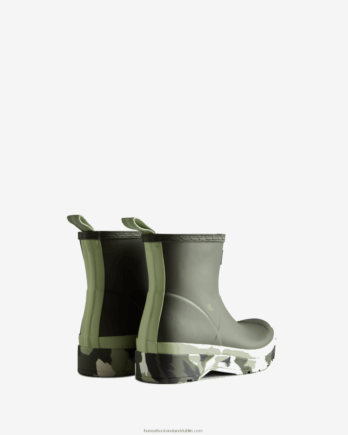 Women Hunter Play Short Colour Splash Sole Rain Boots Dark Olive/Everglade Green/Black/Shaded White 68TN2X52