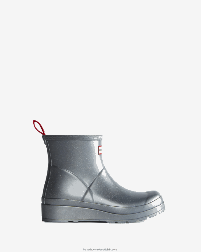 Women Hunter Play Short Cosmic Glitter Rain Boots Silver 68TN2X10