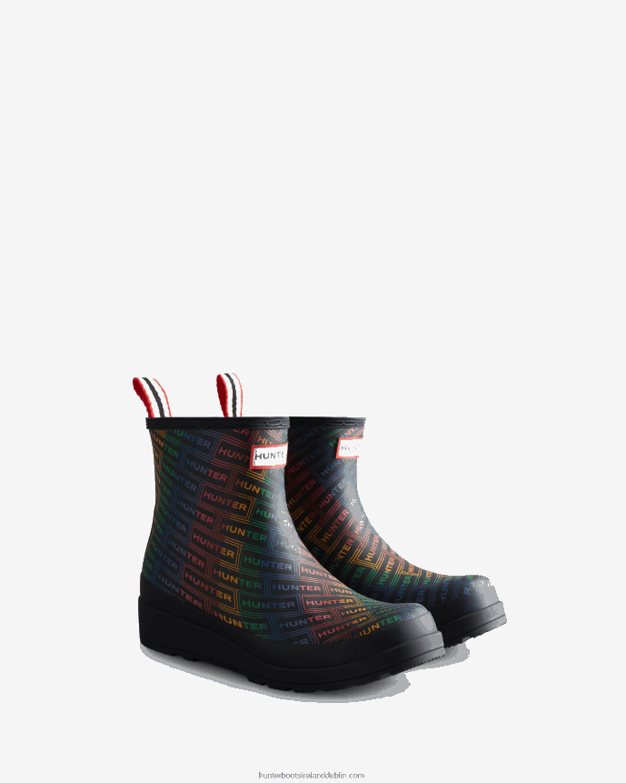 Women Hunter Play Short Rainbow Logo Print Rain Boots Logo Rainbow Xray Navy 68TN2X315
