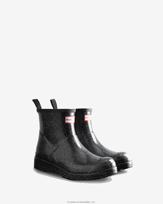 Women Hunter Play Short Starcloud Glitter Rain Boots Black 68TN2X28