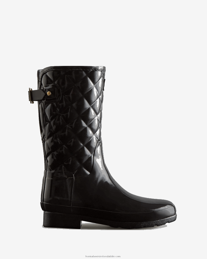 Women Hunter Refined Slim Fit Adjustable Quilted Short Rain Boots Black 68TN2X29