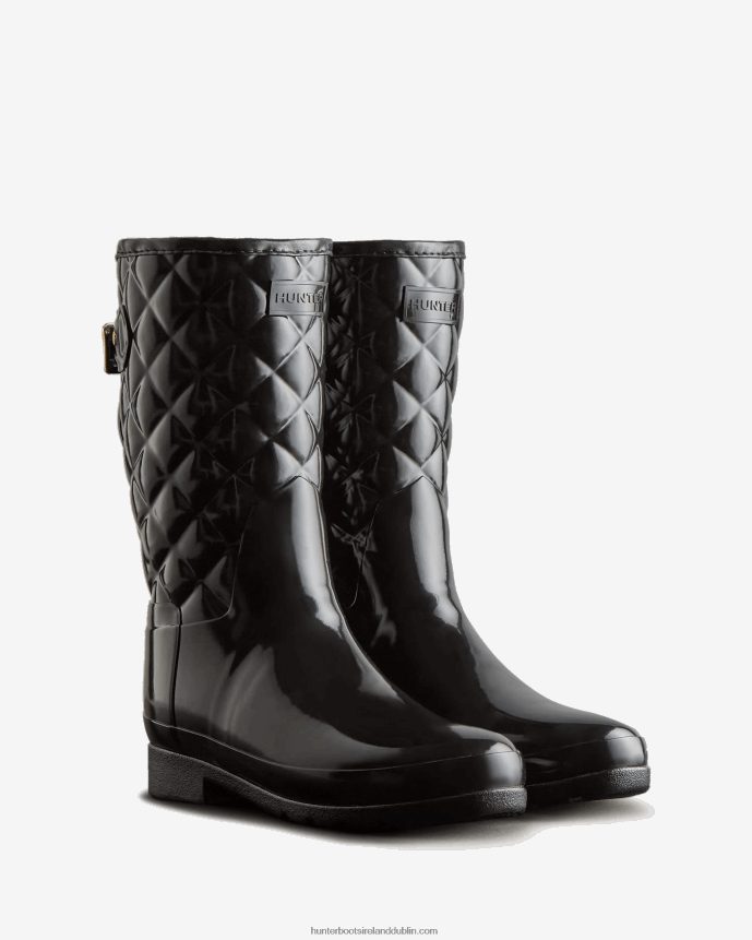 Women Hunter Refined Slim Fit Adjustable Quilted Short Rain Boots Black 68TN2X29