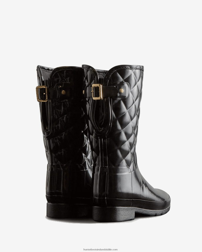 Women Hunter Refined Slim Fit Adjustable Quilted Short Rain Boots Black 68TN2X29