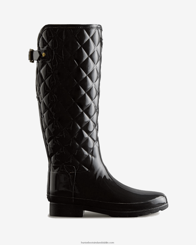 Women Hunter Refined Slim Fit Adjustable Quilted Tall Rain Boots Black 68TN2X92
