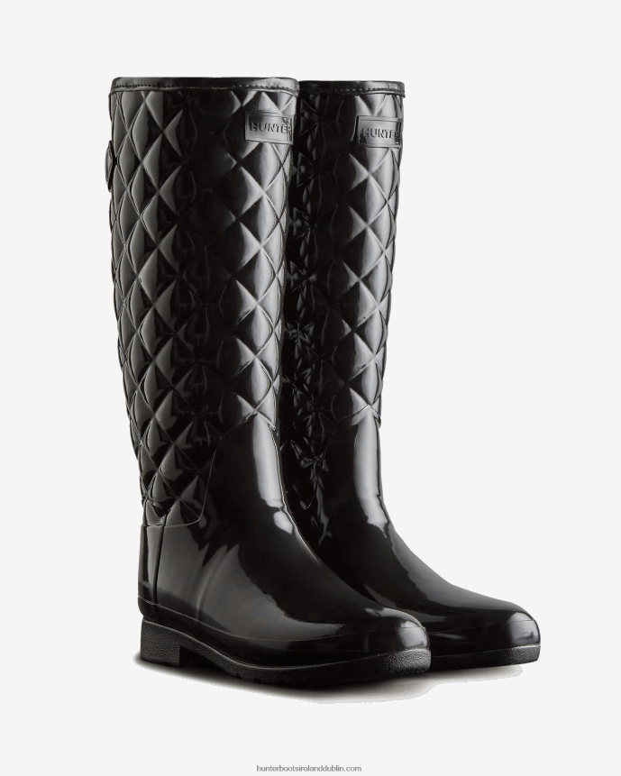 Women Hunter Refined Slim Fit Adjustable Quilted Tall Rain Boots Black 68TN2X92