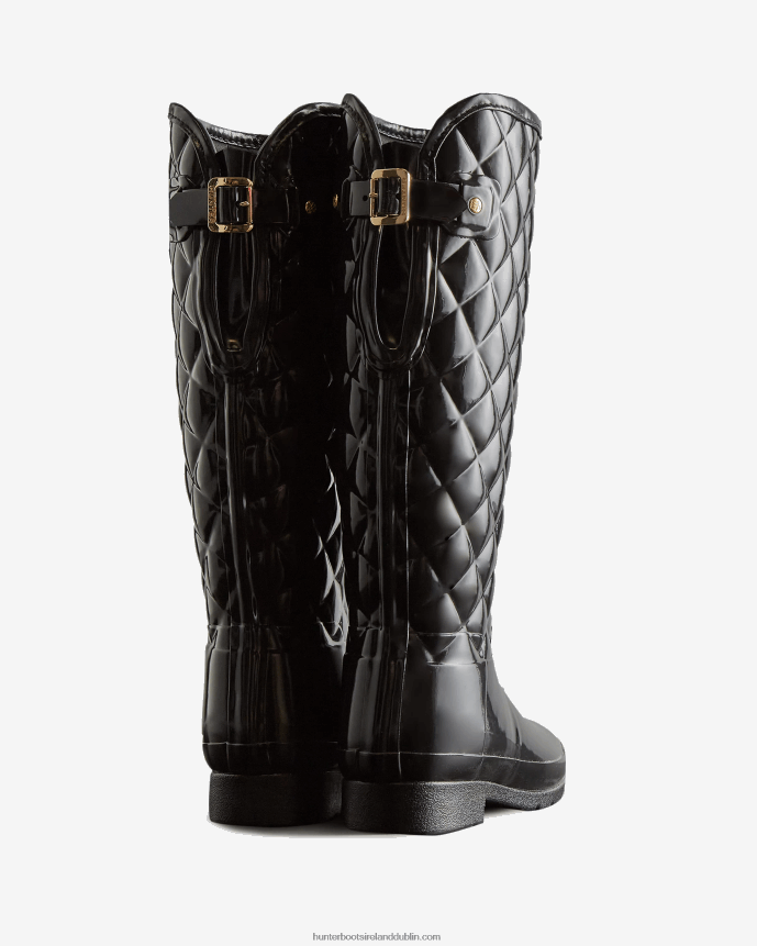 Women Hunter Refined Slim Fit Adjustable Quilted Tall Rain Boots Black 68TN2X92