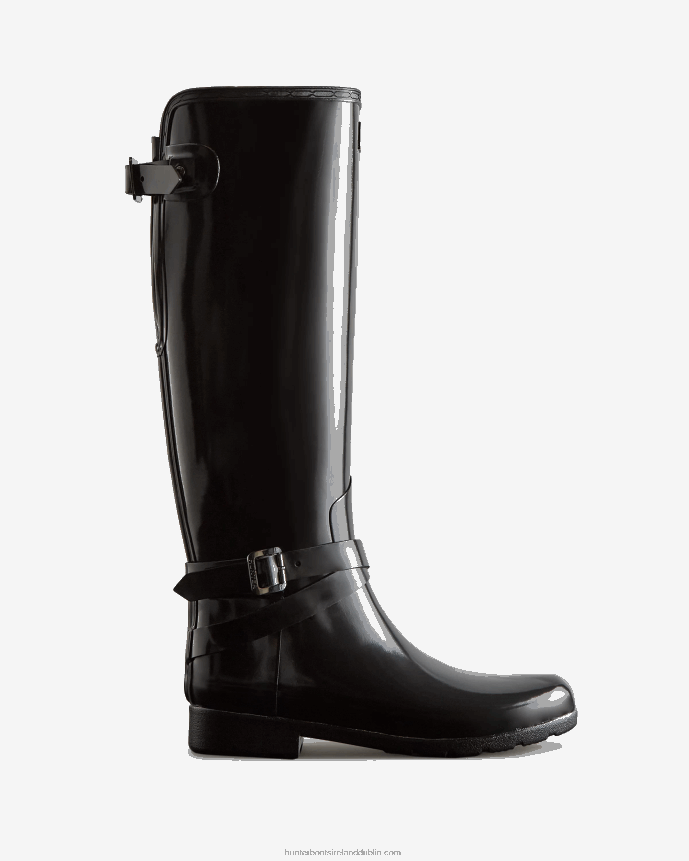 Women Hunter Refined Slim Fit Adjustable Tall Gloss Rain Boots Black 68TN2X226