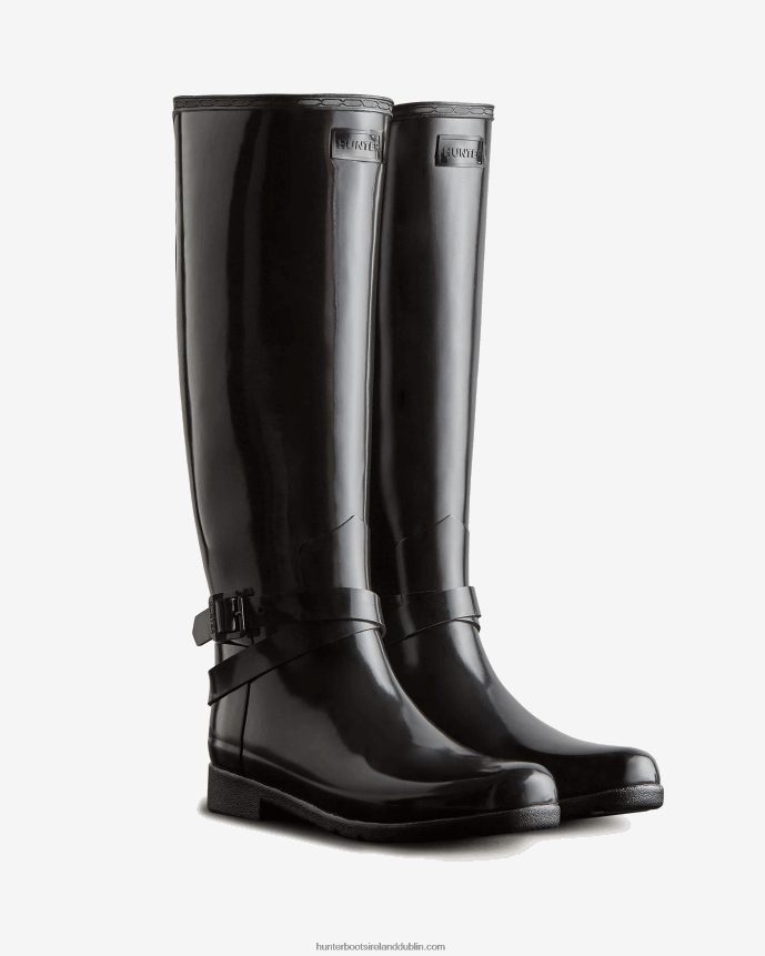 Women Hunter Refined Slim Fit Adjustable Tall Gloss Rain Boots Black 68TN2X226