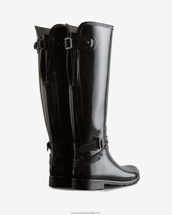 Women Hunter Refined Slim Fit Adjustable Tall Gloss Rain Boots Black 68TN2X226