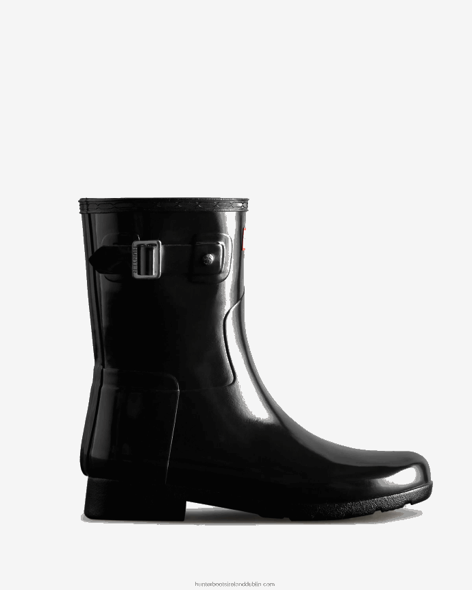 Women Hunter Refined Slim Fit Short Gloss Rain Boot Black 68TN2X178