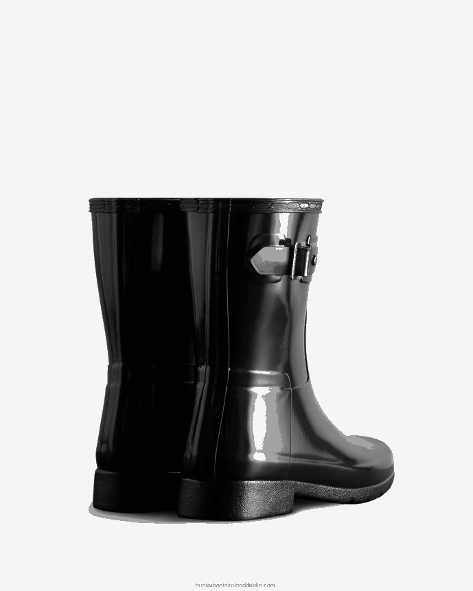 Women Hunter Refined Slim Fit Short Gloss Rain Boot Black 68TN2X178