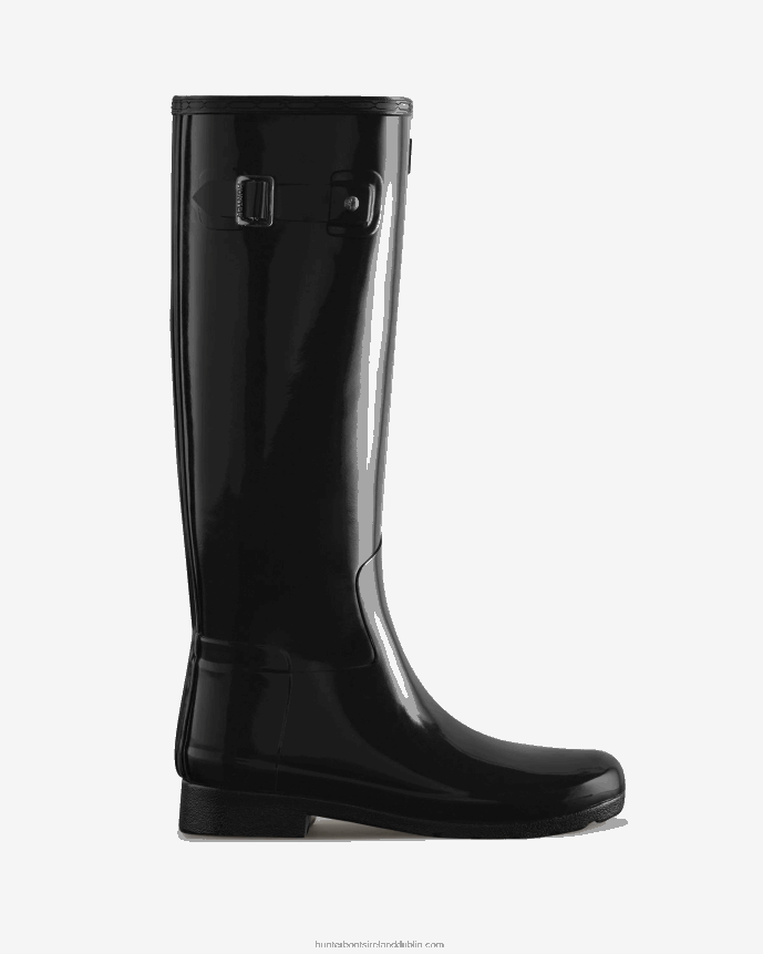 Women Hunter Refined Slim Fit Tall Gloss Rain Boots Black 68TN2X97