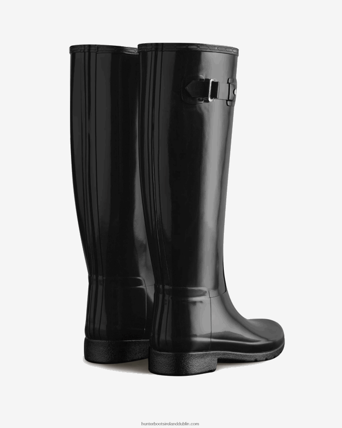 Women Hunter Refined Slim Fit Tall Gloss Rain Boots Black 68TN2X97