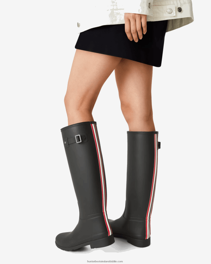 Women Hunter Refined Slim Fit Tri-Colour Logo Backstrap Tall Rain Boots Black 68TN2X170