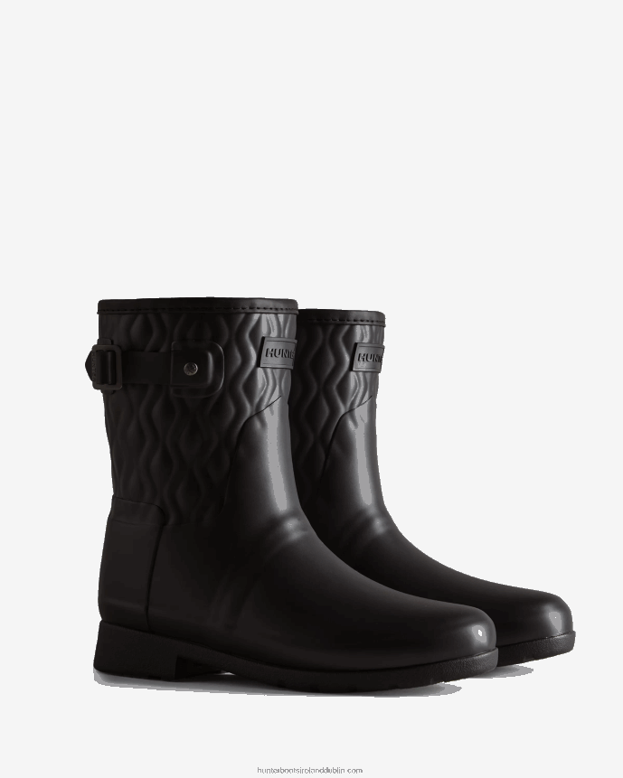 Women Hunter Refined Slim Fit Vertical Quilted Short Rain Boots Black 68TN2X127